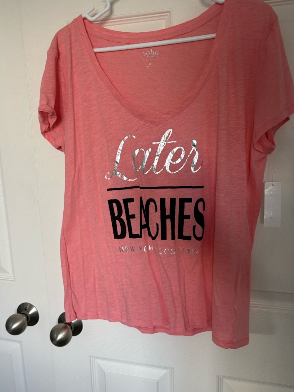 NWT Soho Jeans "Later Beaches" Coral Pink Graphic Tee